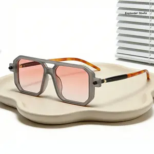 2026 New Street photography hiking sunglasses - UV400, Retro large frame, Fashionable Geometric Double Beam Sunglasses Unisex