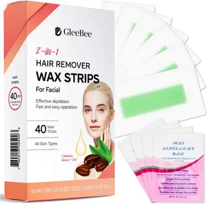 Gleebee Hair Removal Waxing Strips for Face Legs Underarms Brazilian Bikini Women (40 Count) + 4 Calming Oil Wipes Body Care Silky