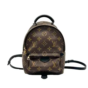 Pre-owned Louis Vuitton canvas Backpacks Monogram Palm Springs Backpack MINI 2017 Brown Leather Travel Bag with Gold Hardware Coated Peeling Compact Size