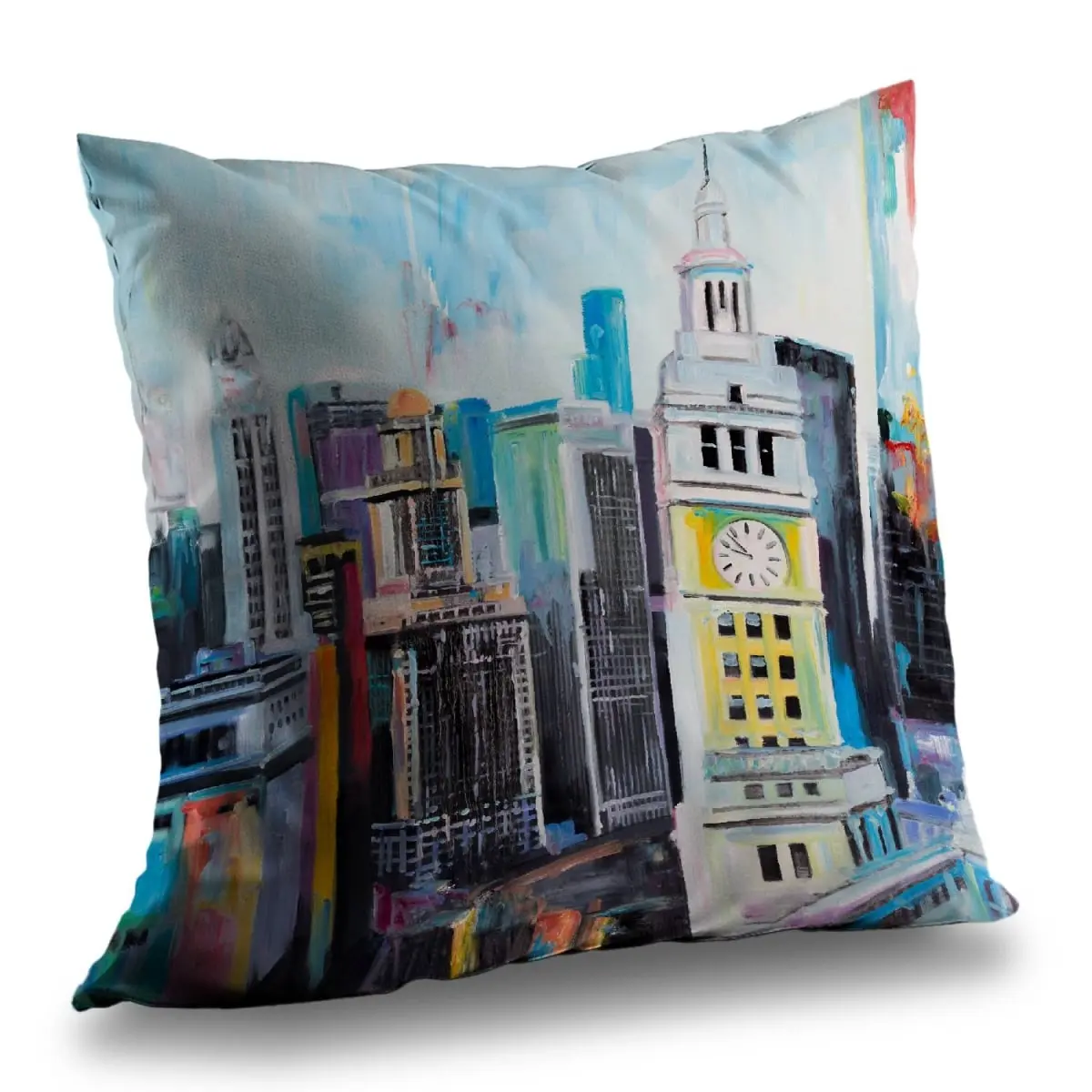 360 Stand 14x14 in. Durable Poly Twill Throw Pillow Insert - Turquoise, Twill Weave, Easy Clean, Cityscape Manhattan View Home Decor (C1PT1414JTE468), 14-Inch Standard Pillows, Art-Inspired Standard Pillows