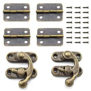 Set of 2 Vintage Latch Hook Clasps for Wooden Jewelry Boxes, Decorative Cabinet Locks, Rustic Wood and Metal Box Fasteners with Screw