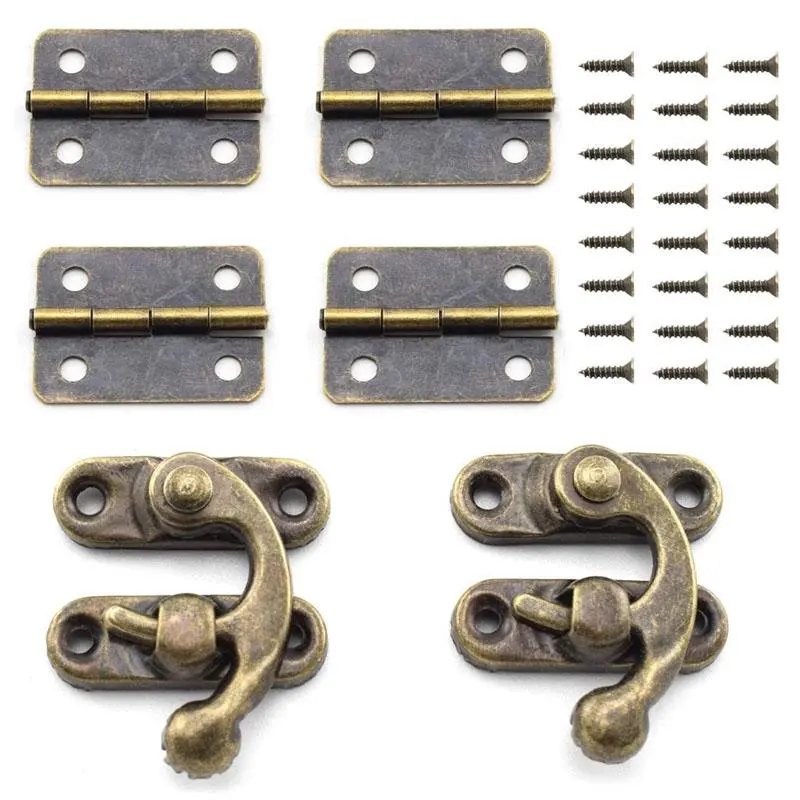 Set of 2 Vintage Latch Hook Clasps for Wooden Jewelry Boxes, Decorative Cabinet Locks, Rustic Wood and Metal Box Fasteners with Screw