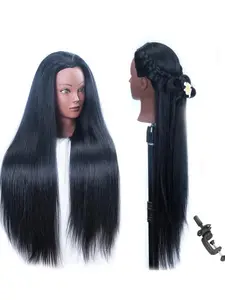 26 Inch Human Model Head with Hair, Synthetic Fiber, Beauty Doll Head, Multi-Color, Includes Desktop Clip Stand, Fashion Accessory