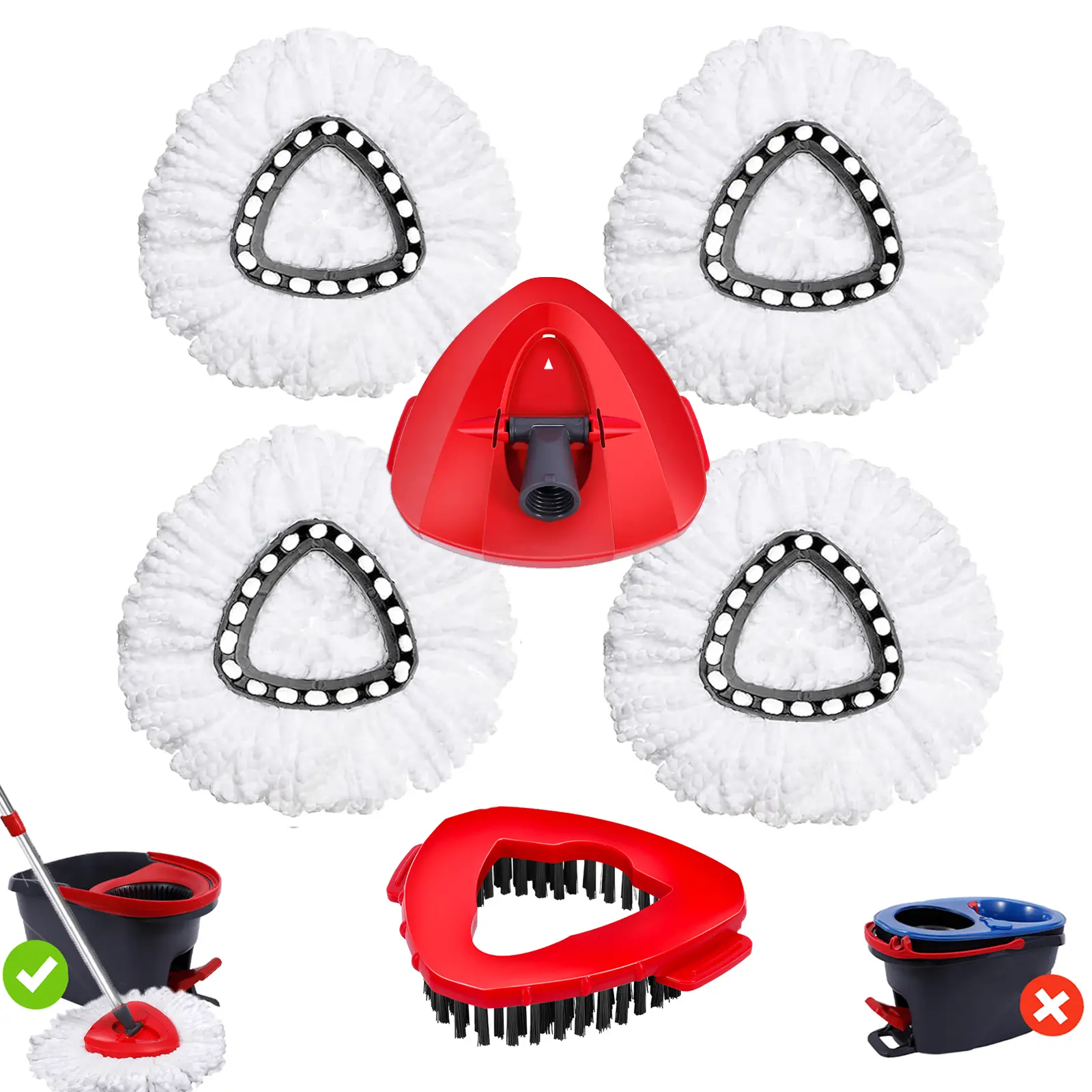 4PCS Mop Head & Scrub Brush Refill For O-Cedar EasyWring 1 Tank System Only Bucket Handle NOT Included Perfect Suitable Cleaners Pack Cleaning Microfiber Mop Heads, Cleaning Floor Mop, Cotton summerwins,summerwins