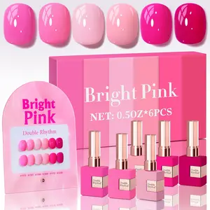 6 Pcs 15 ML Gel Set Same Color Same Bottle Soak Off Gel Kit Art Manicure Salon DIY at Home for Women (Bright Neon Light Pink Purple-T6-13)
