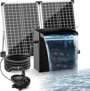 POPOSOAP 70W Solar Pond Waterfall Spillway Kit, 304 Stainless Steel Pondless Waterfall Box with 10FT Corrugated Tubing, 4 Pcs Filter Brushes, 580GPH Solar Powered Water Pump for Garden Ponds