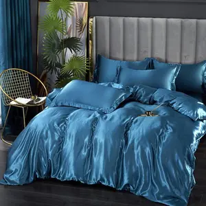 Blue Silk Girls Duvet Cover,Luxury Soft Quilt Cover,Adults Bedroom Decor Chic Luxurious Silky Bedspread Cover,Zipper,No Comforter, Bedroom Bedding Set, Decorative Duvet Cover