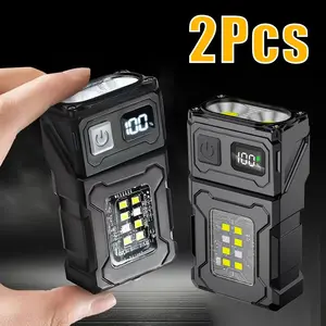 2/1Pcs Portable Flashlight Super Bright MINI USB Rechargeable LED Tail Magnet Torch with COB Emergency Light for Camping Hiking IP45 Waterproof 1500mAh Battery Rotatable 180 Degrees