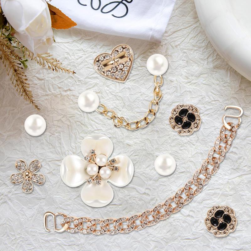 18 Pcs Bling Shoe Charms for Women Flower Pearl Clog Shoes Accessories Fashion Crystal Rhinestone Charms Pearl Chain DIY Sandals Decoration for Christmas Birthday Party Favors