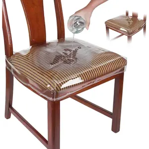 Plastic Chair Covers, Plastic Seat Covers for Dining Chairs, Chair Protector, Vinyl, Clear,  for Cushion, Cats, , Kitchen Room Table, Fits 16-18 Inch, 2 Pack