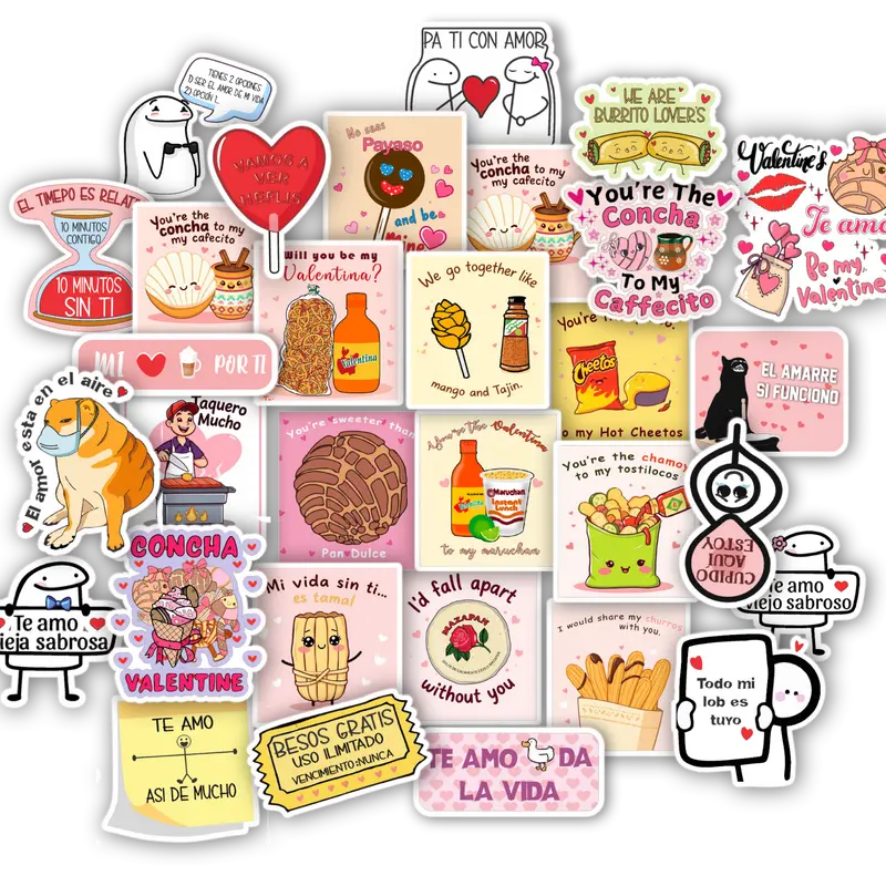 30-Piece Mexican Themed Love & Romantic Sticker Set – Funny & Cute Stickers for Couples, Amigos & More –Water-resistant vinyl  Decals Diy Kit Scrapbook Page