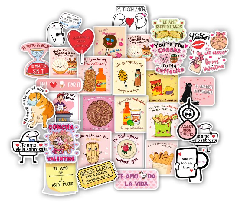 30-Piece Mexican Themed Love & Romantic Sticker Set – Funny & Cute Stickers for Couples, Amigos & More – Waterproof Vinyl Decals Diy Kit Scrapbook Page