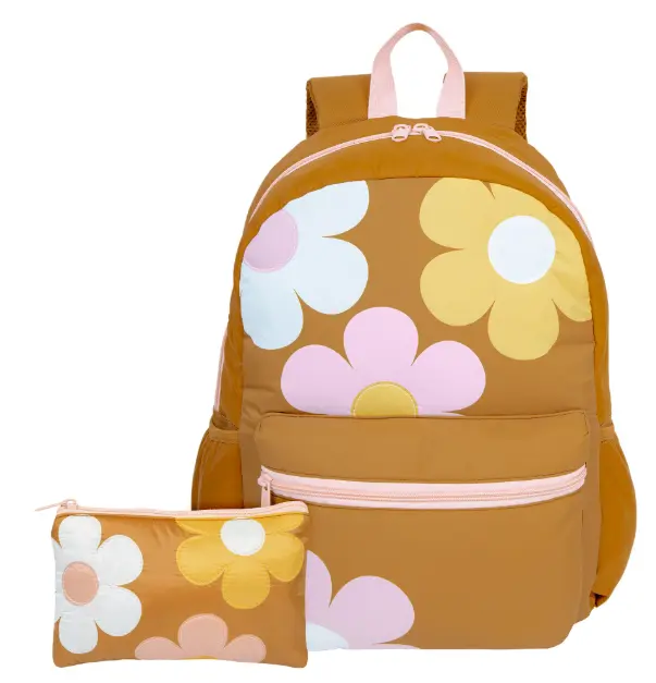 Camel Daisy Puffer Full Backpack and Pouch Bundle