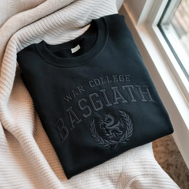 [Made In US] Embroidered Bas.giath W.a.r College Sweatshirt, Fourth Wing Fantasy Apparel