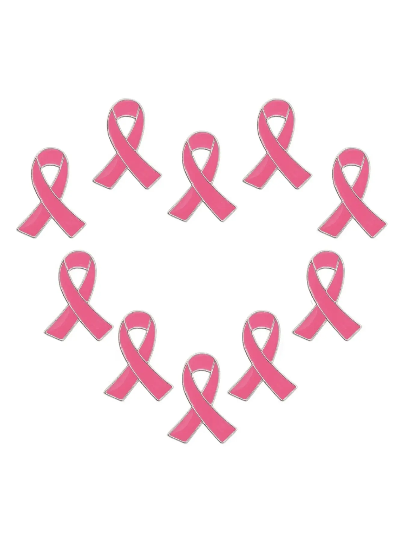 Women's Jewelry Set, Enamel Ribbon Brooch Pins, Breast Cancer Awareness Hope Lapel Buttons, 10-Piece Badge Collection