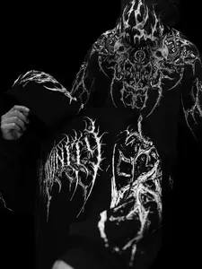 1 dark thorn pattern full print men's hooded sweater, dark hardcore style heavy loose hooded jacket, suitable for street going out and fitness and leisure Tops