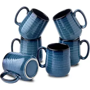 Coffee Mugs Set of 6, 12 Ounce Coffee Cups Set with Handle, Ceramic Tea Mugs for Kitchen, Blue Latte Mugs for Coffee,Cocoa, Tea, Stylish Mug Gift, Dishwasher and Microwave Safe