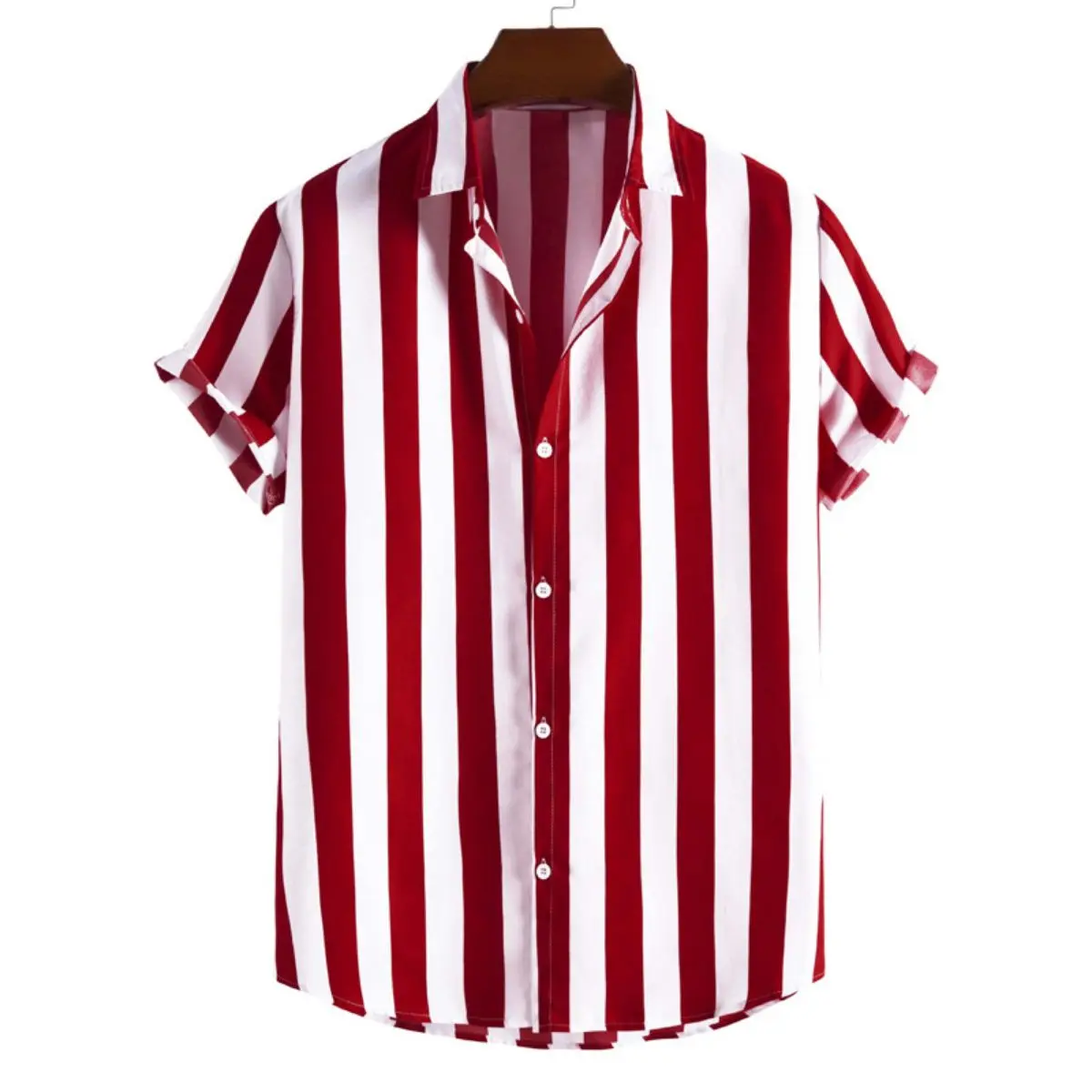 Men's Casual Color Block Shirt, Short Sleeve Striped Cotton Jacquard Top with a Loose-Fitting Cardigan Look and Asymmetric Design, Tops, Jacquard Detail