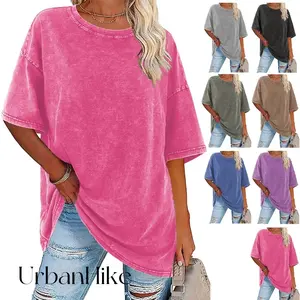 UrbanHike Women's Oversized T Shirts Acid Washed Heavy Cotton Vintage Unisex Tees Loose Fit Shortsleeve Casual Streetwear Baggy Basic Tops Crewneck Summer Minimalist Womenswear
