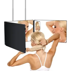 Portable Foldable Makeup Mirror, Wall-Mounted Three-Sided Glass Mirror, Ideal for Makeup and Hair Design, Bathroom Door Frame Table Use