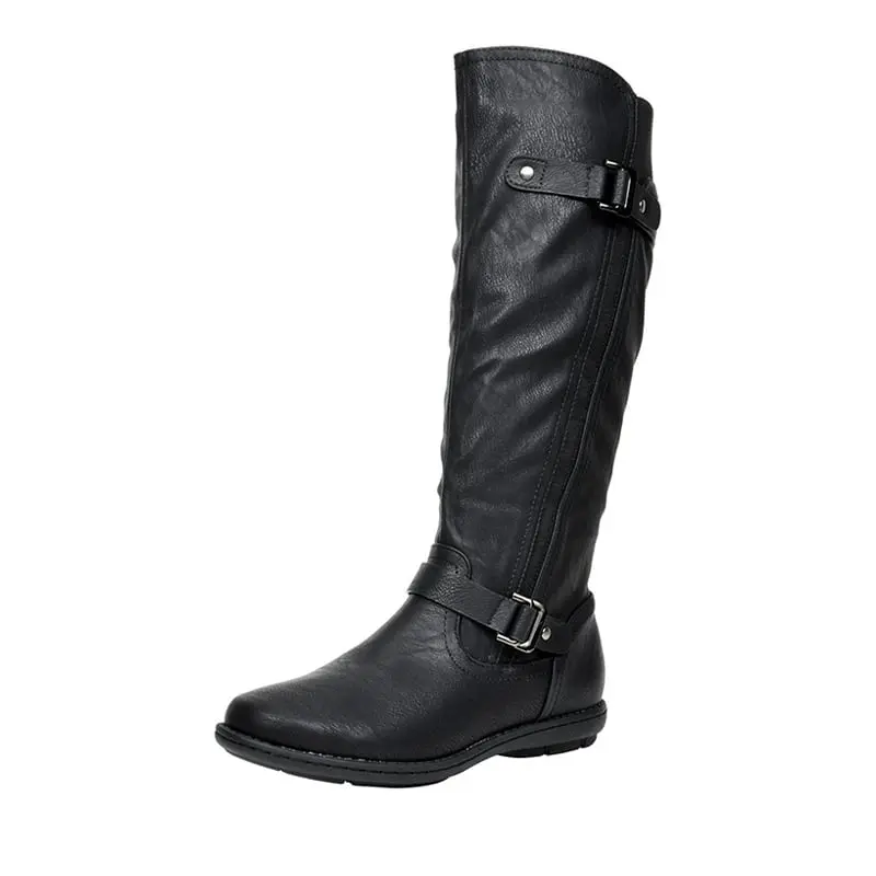 Dream Pairs Women's Faux Fur Lined Platform Boots, Tall Winter Footwear with Side Zip and Decorative Buckle, Low Heel