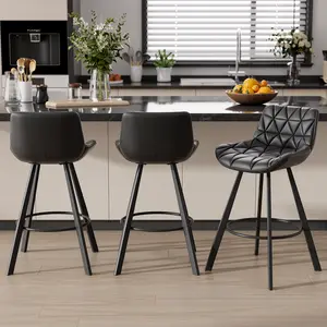 26 Inch Counter Height Bar Stools Set of 3, Faux Leather Bar Chairs with Low Back and Footrest, Upholstered Kitchen Island Barstools for Home Dining