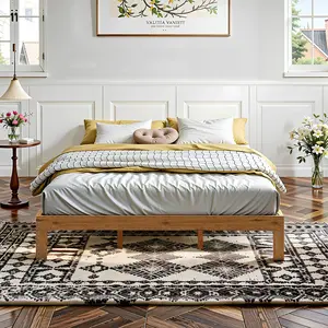 Queen Size Solid Wood Bed Frame – 12 Inch Sturdy Wood Platform Bed with Reinforced Slat Support, No Box Spring Required, Simple Assembly – Natural Pine Finish Modern Wooden Headboard White