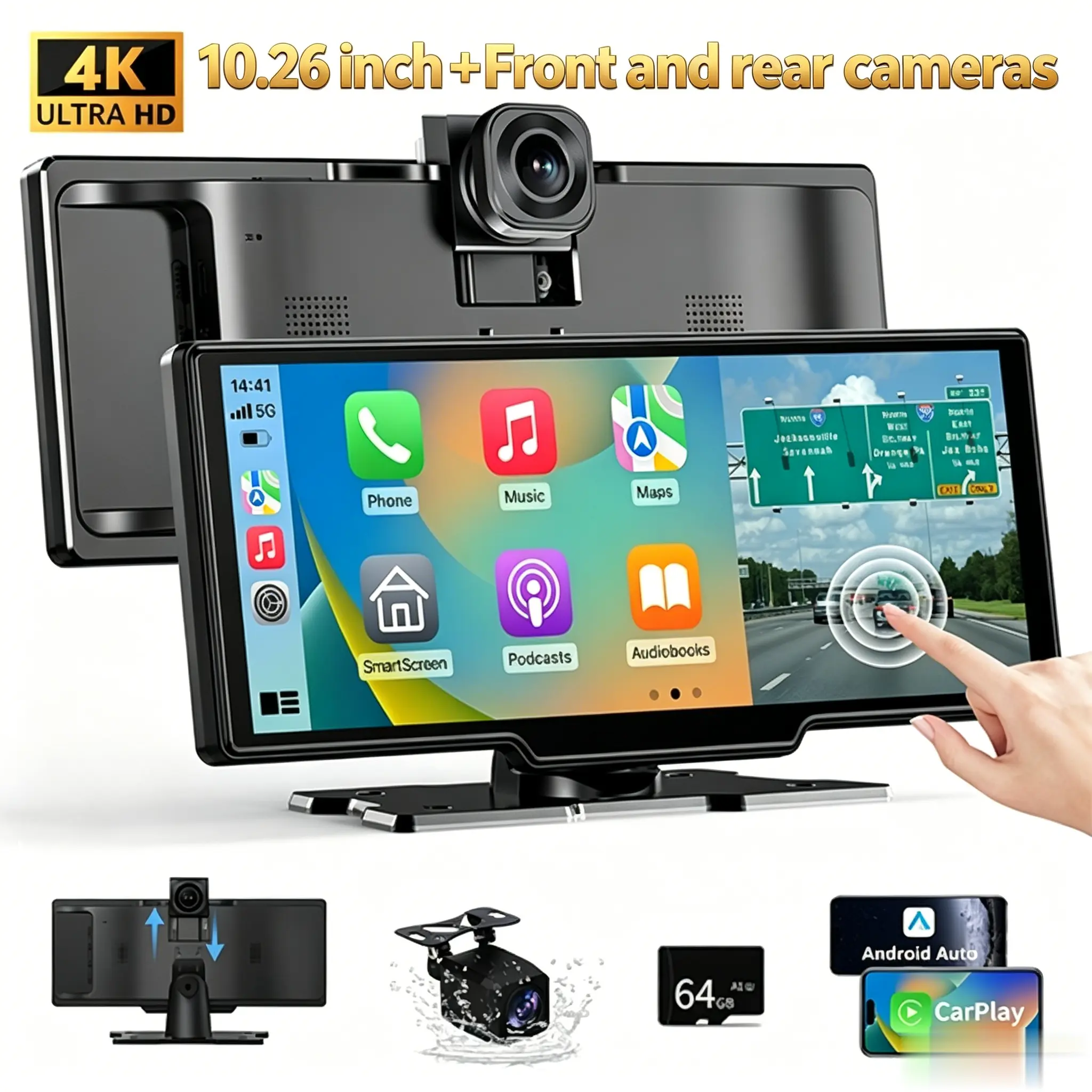 2026 Upgraded Wireless CarPlay 10.26in IPS Touchscreen Car Video Player - Supports iPhone CarPlay, Android Auto, Mirror Link (TikTok, YouTube), Backup Camera, Navigation, Voice Control, 1080p Display, Bluetooth, Auxiliary Input
