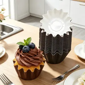100 Pcs Brown Flared Baking Cups - Oil-Proof Coated Paper Muffin Liners, Non-Stick Durable Bake Supplies for Standard Molds, Cupcakes