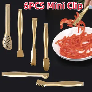 6PCS Small Serving Tongs in Golden, Made of Stainless Steel, Perfect for Appetizers, Salads, And Suitable for Weddings And Birthday Parties