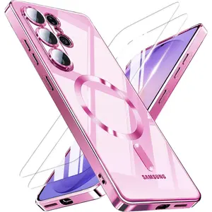for Samsung Galaxy S26 Ultra Case with 2X Screen Protector & Full Camera Cover,Fit with MagSafe,Plating Soft Glossy Luxury Shockproof Women Girls Phone Cases for Galaxy S 26 Ultra ,Hot Pink