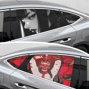1PC Two-dimensional Animation Car Stickers, Vinyl Waterproof Decals, Waterproof and Sunscreen Durable One-way Hollow Material Suitable for Car Side Windows DIY Decorative Stickers Vehicle External JDM Style Modification Accessories
