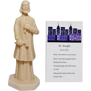 St Joseph Statue for Selling House Resin Figurine Protecting Home with Instruction Prayer Complete Set Solid, Beige 4.7" H