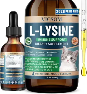 VICSOM Liquid L-Lysine for Cats - 60 ML | Immune & Respiratory Health Support | Soothes Occasional Sneezing, Runny Nose & Eye Discomfort | Natural Chicken Flavor