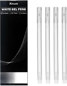 Pack of 4 White Gel Pens 0.5mm Smooth Ink Flow High Opacity Quick Drying Fine Tip for Detailing Journaling Highlighting Gel Pens for Coloring Fine Tip Markers Writing Stationery