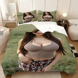 3Pcs,Jenna Ortega Bedding three-piece set, quilt cover and pillowcase, suitable for all seasons, ideal for home and rooms, the best gift for parties, 1 quilt cover + 2 pillowcases (excluding core)