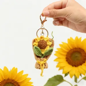 Cute Crochet Yarn Keychain Handmade Small Flower Bouquet Pendant Bag Charm Suitable for Decorate Keys Bags, Adorable Accessory