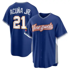 Ronald Acuña Jr. Royal Baseball Jersey,Venezuela 2026 World Baseball Classic,Men's/Youth size Limited Stitched Shirt