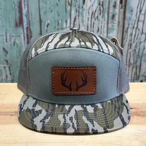 Deer Antlers Leather Patch Richardson 7 Panel Hat Bottomland/Loden