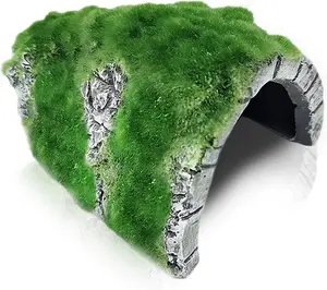 Betta & Cichlid Fish Tank Aquarium Decoration Rocks Hideout Cave, 5.7" x 4.3", Axolotl & Frog  Hideaway Tank Decor Ornament with Moss, for Crab, Gecko, Snake, Ball Python to Breed & Rest