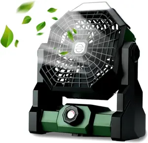 EVEREASY Portable Rechargeable Camping Fan with LED Lantern - 270° Rotation, 8 Speeds, Dual Motor, USB C, Battery Operated for Camping, Travel (Green)