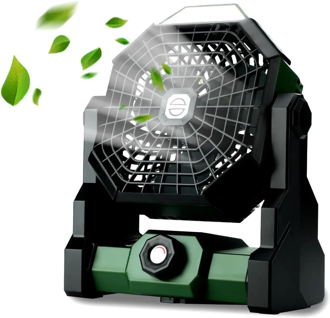 EVEREASY Portable Rechargeable Camping Fan with LED Lantern - 270° Rotation, 8 Speeds, Dual Motor, USB C, Battery Operated for Camping, Travel (Green)