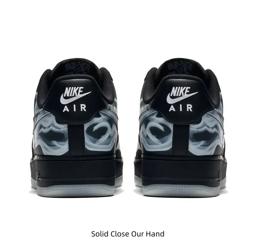 Gothic Streetwear Low‑Top Sneakers Men Women Black Base With Glowing Skeleton Print Leather Upper Thick Sole Casual Daily Board Shoes