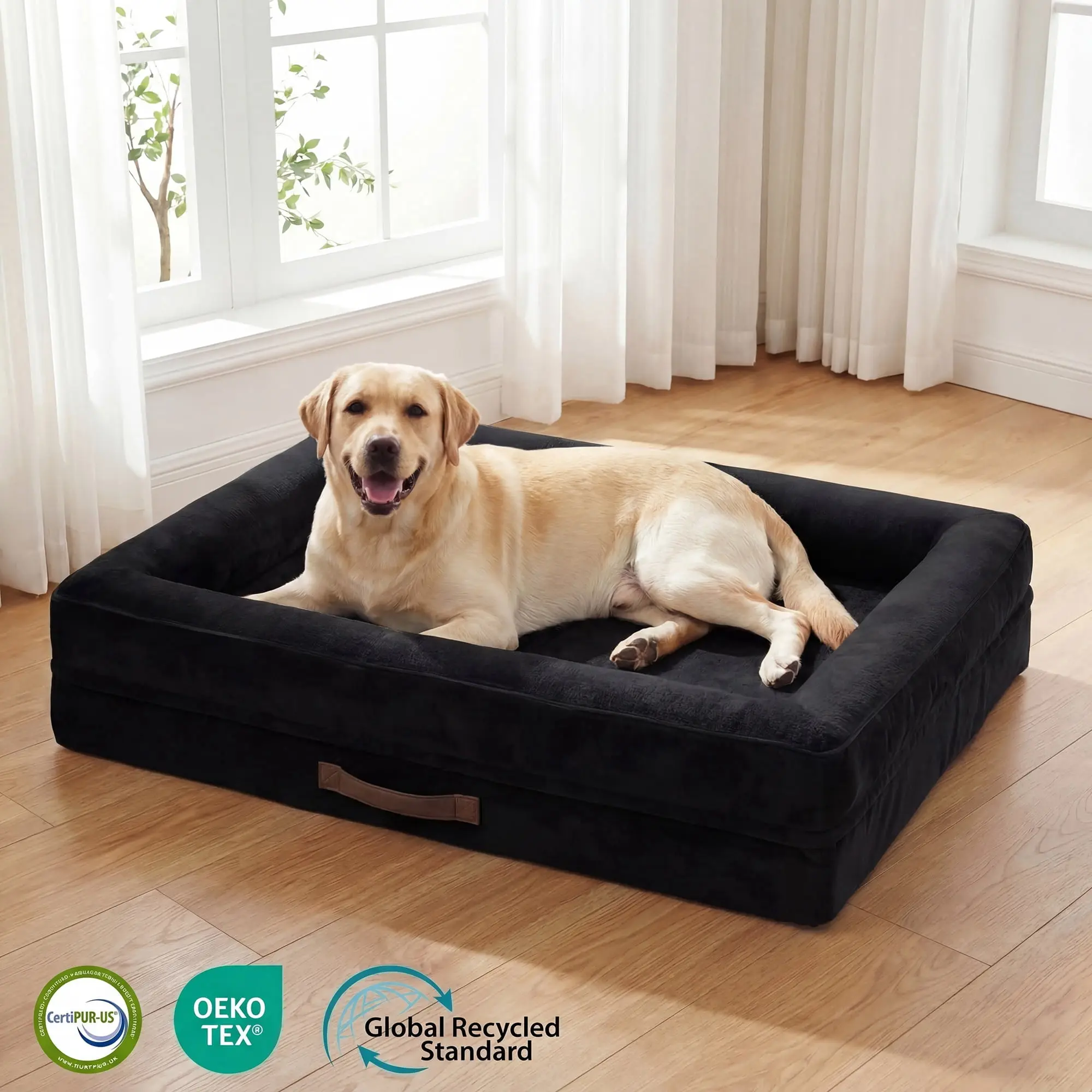 Extra Large Orthopedic Dog Sofa Bed for Big Dogs - Waterproof, 4-Sided Bolster Cushion, Removable Washable Cover, Durable Black Design for Joint Support & Everyday Relaxation (Pet Supplies, Large Breed Sleeping Mat)