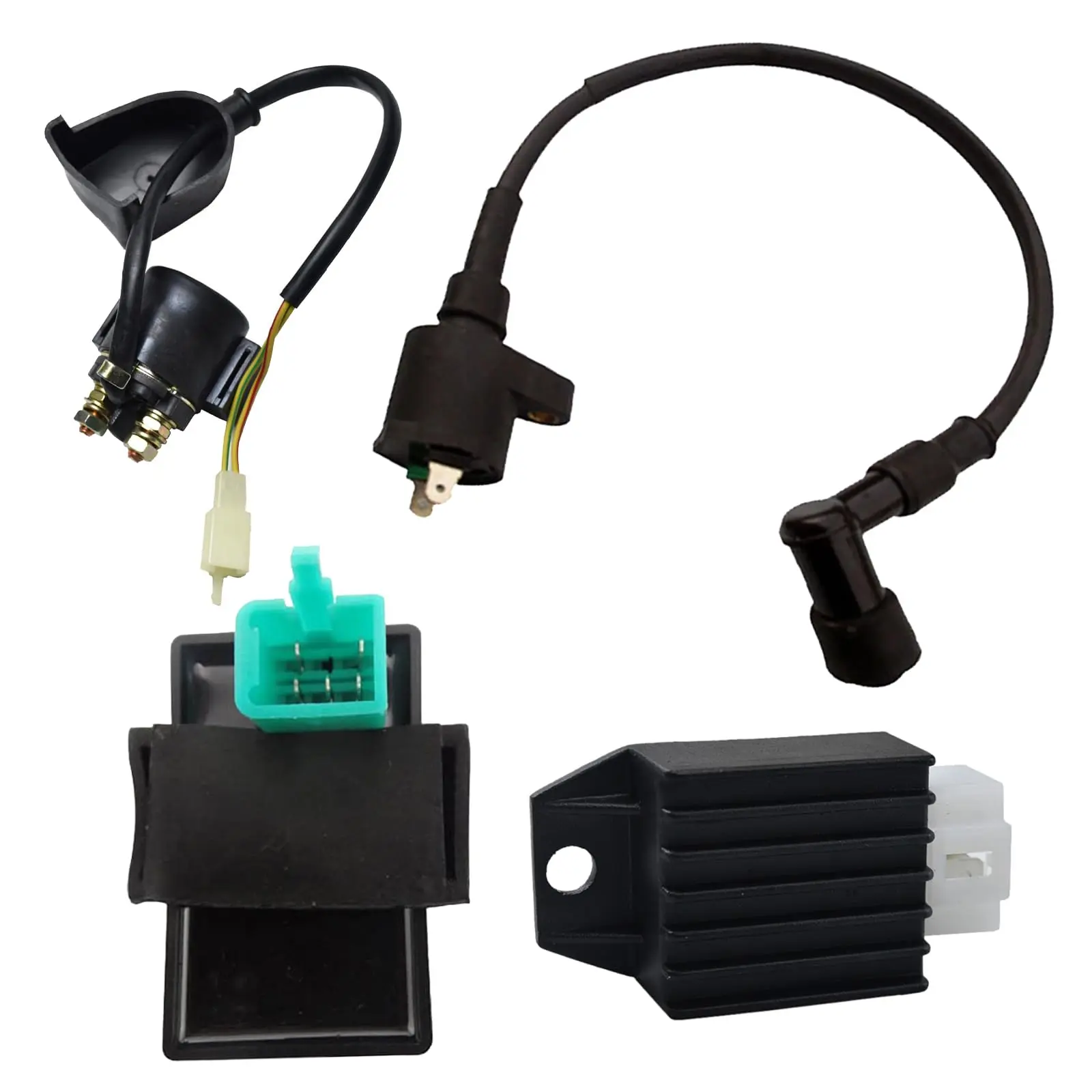 Motorcycle Ignition Coil + CDI + Regulator Rectifier + Starter Solenoid Relay for 50cc-125cc Dirt Bike PIT PRO Trail Bike Go Kart ATV UTV Drift Trike Quad Buggy Moped 4 Wheeler Tricycle Scooter Taotao