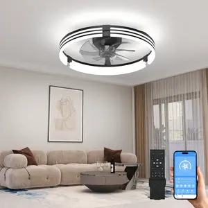 20 Inch Low Profile Fandelier with APP Control Ultra Quiet 3CCT & 6 Wind Speeds for Bedroom Living Room Modern Flush Mount Fan Light Dimmable Brightness Energy Efficient DC Motor