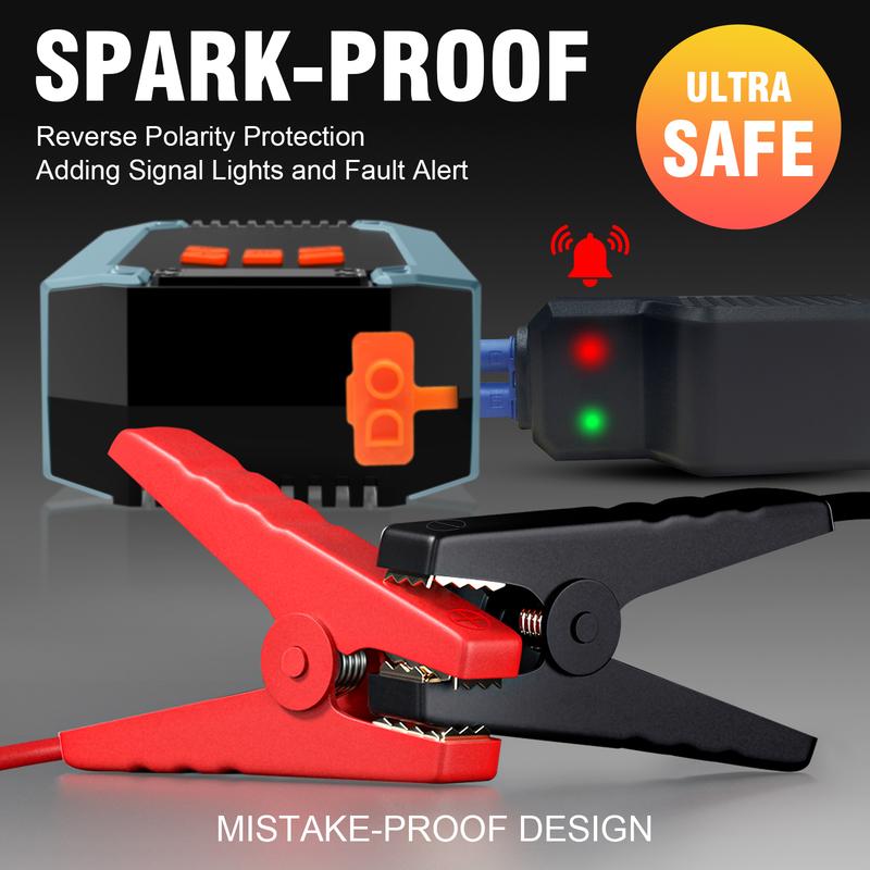 Portable Car Jump Starter with Air Compressor, 12V Battery Booster for 6L Gas/3L DL, 1000A 150PSI Tire Inflator, Smart Jumper Cables, LED Flashlight, LCD & Tire Pressure Display