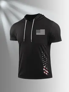 Men's Hooded T-Shirt for Casual Summer Athletic Wear Activewear, Fitted Design with Moderate Fabric Thickness, Stylish H Type Silhouette, Knit