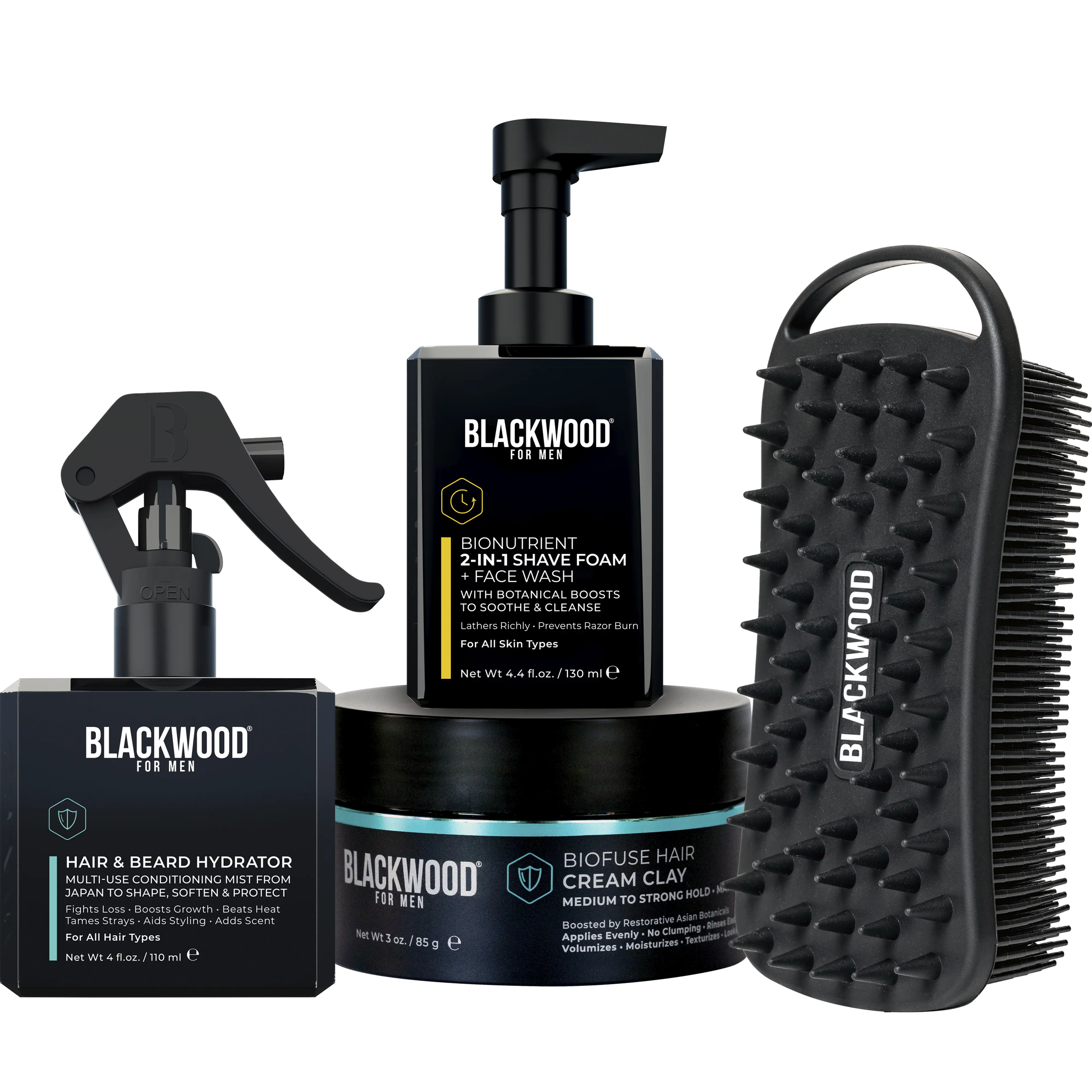 BLACKWOOD FOR MEN Double Down Dual Use Set, Multifunctional Men's Gift Set for Naturally Healthier Hair, Skin & Beard | Get a Cleaner Shave, Fuller, Softer Beard & Better Skin with 4 Dual-Use Products