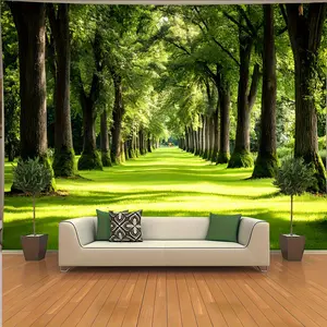 Enchanting Nature Scenery Backdrop Forest Path Backdrop Green Landscape Background Cloth Scenic Tapestry Wall Hanging Photography Background Polyester Fiber Living Room Bedroom Office Home Decor Studio Prop Wall Art